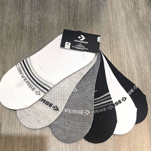 Converse 6-PK Flat Knit Striped Logo No Show Liners - Picture 3 of 5